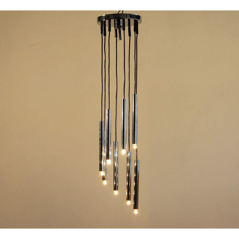 Italian "Waterfall" hanging lamp in chromed metal, Gaetano SCIOLARI - 1960s