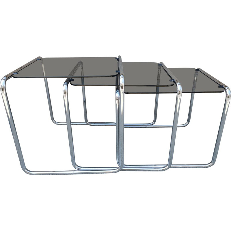 Vintage chrome and glass nesting tables, 1980