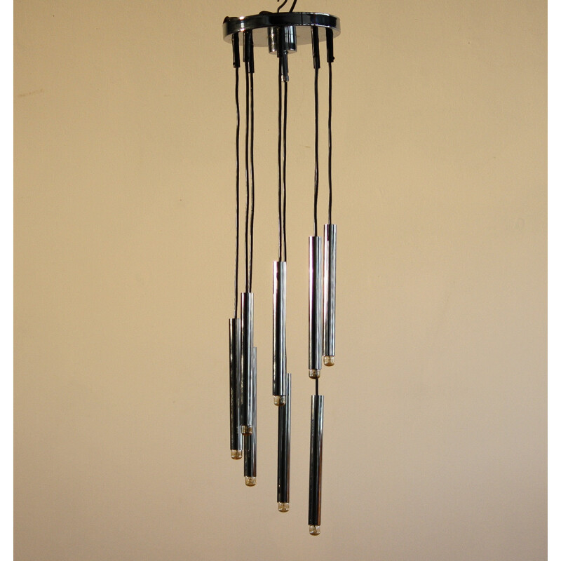 Italian "Waterfall" hanging lamp in chromed metal, Gaetano SCIOLARI - 1960s
