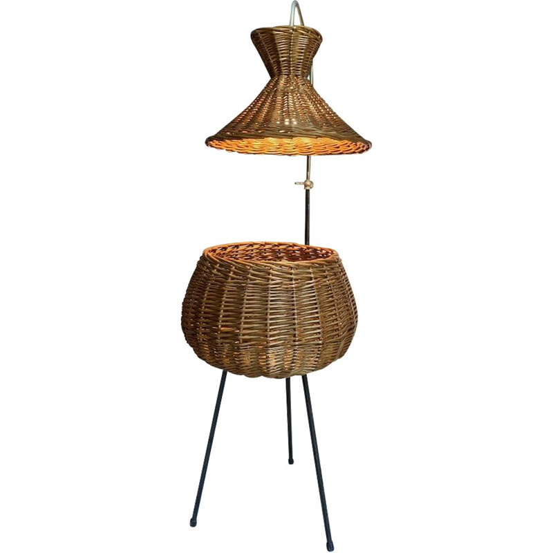 Vintage rattan floor lamp in the shape of a worker, 1950