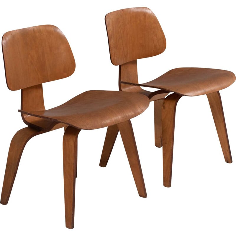 Pair of vintage DCW dining chairs by Charles & Ray Eames, 1950s