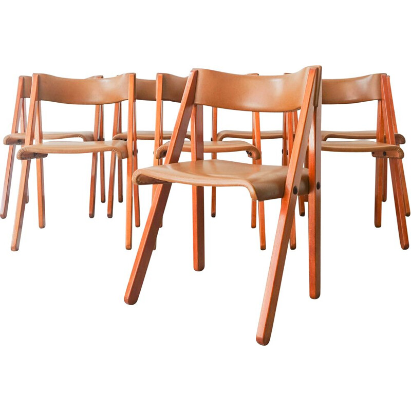 Set of 8 vintage chairs model Noruega by Gastão Machado for Móveis Olaio, Portugal 1978