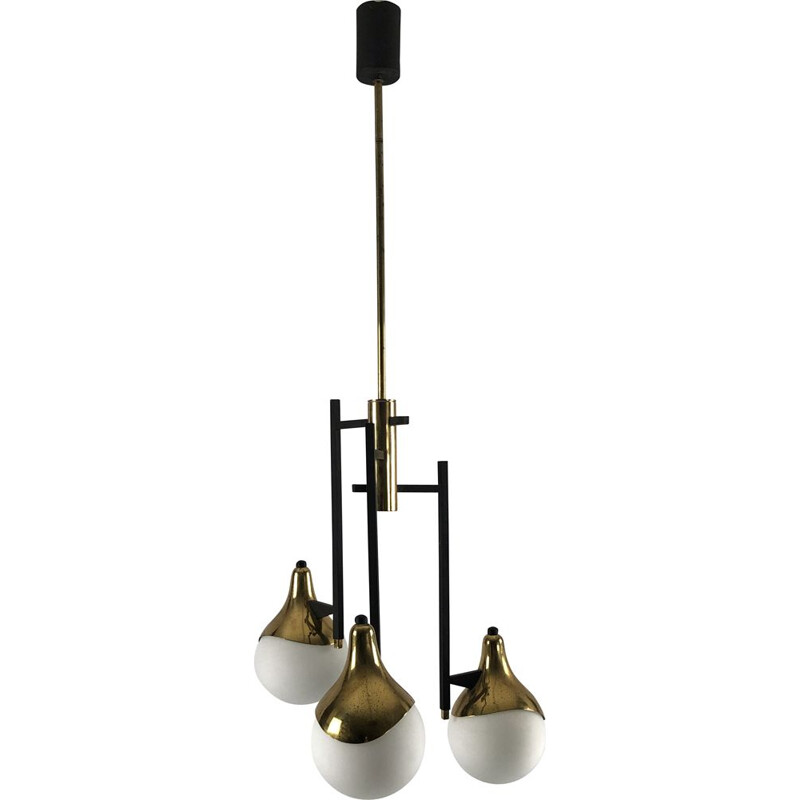 Vintage three-arm brass chandelier by Stilnovo, 1950