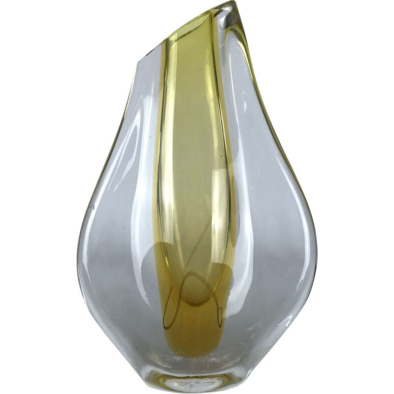 Vintage yellow Murano glass vase, Italian 1960