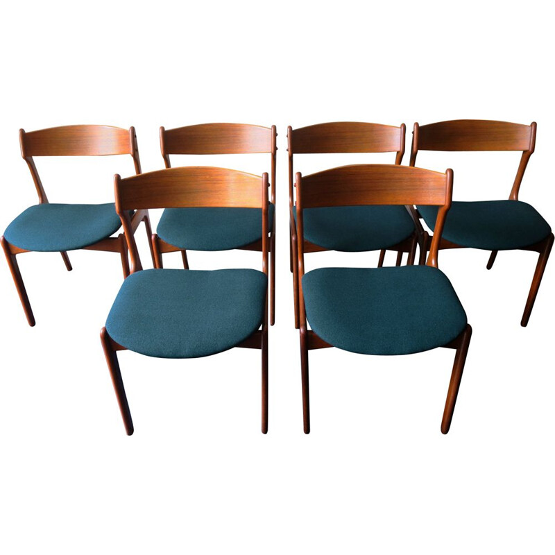 Ensemble de 6 chaises vintage en teck modèle 49 par Erik Buch, danois 1960