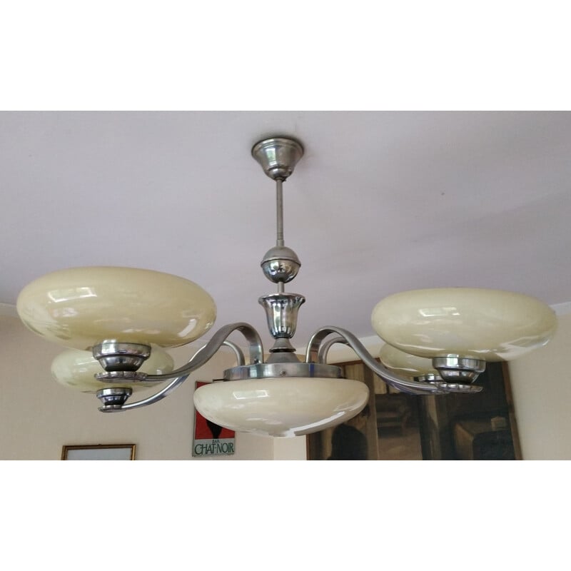 Candelabro metálico vintage niquelado, Checoslováquia 1930