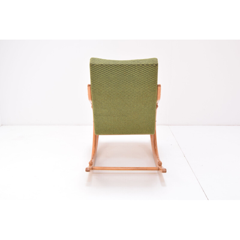 Fabric and wood vintage rocking chair by Ton, Czechoslovakia 1970s