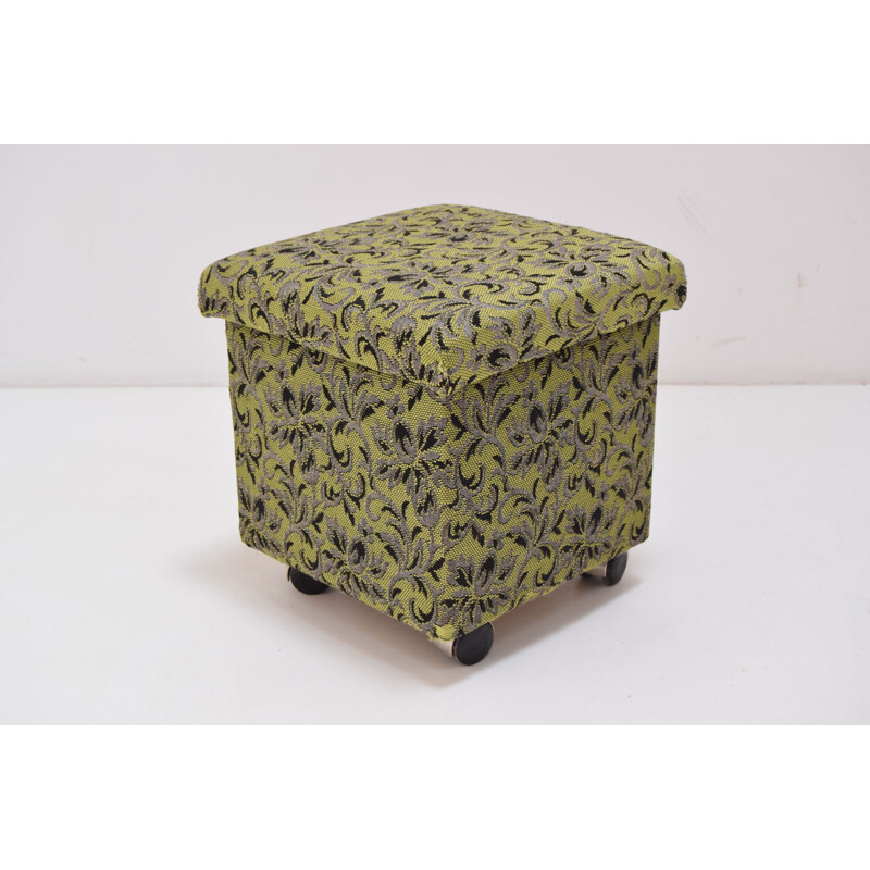 Mid-century fabric foot stool with wheels, Czechoslovakia 1970s