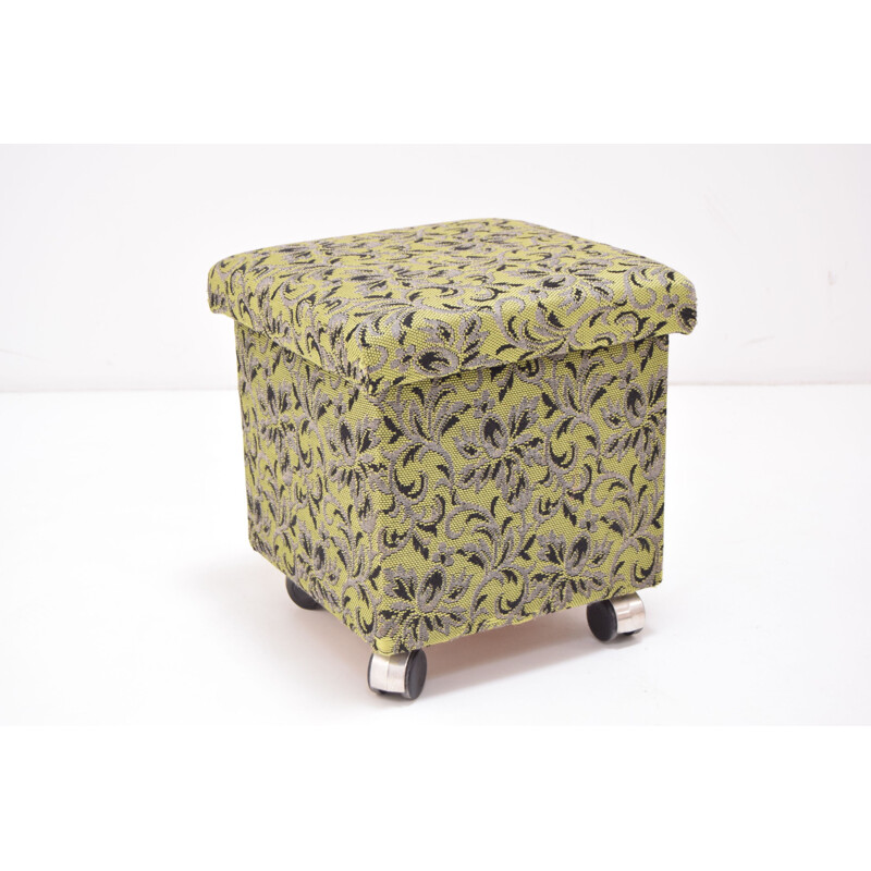 Mid-century fabric foot stool with wheels, Czechoslovakia 1970s