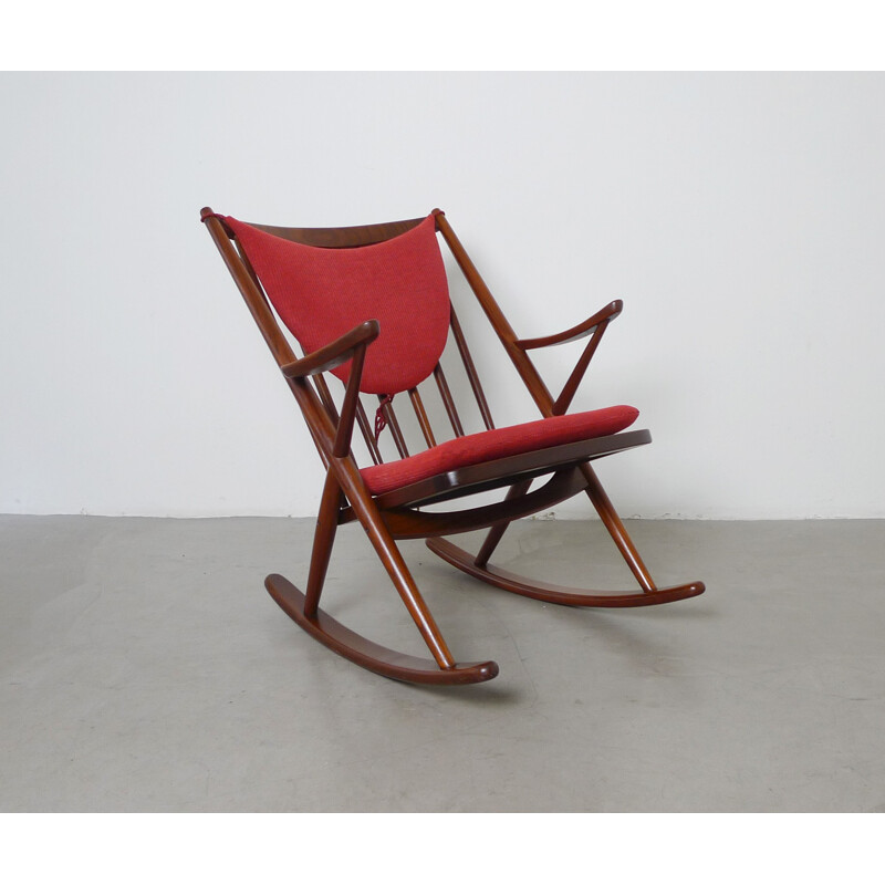 Bramin rocking chair in teak and red fabric, Frank REENSKAUG - 1958