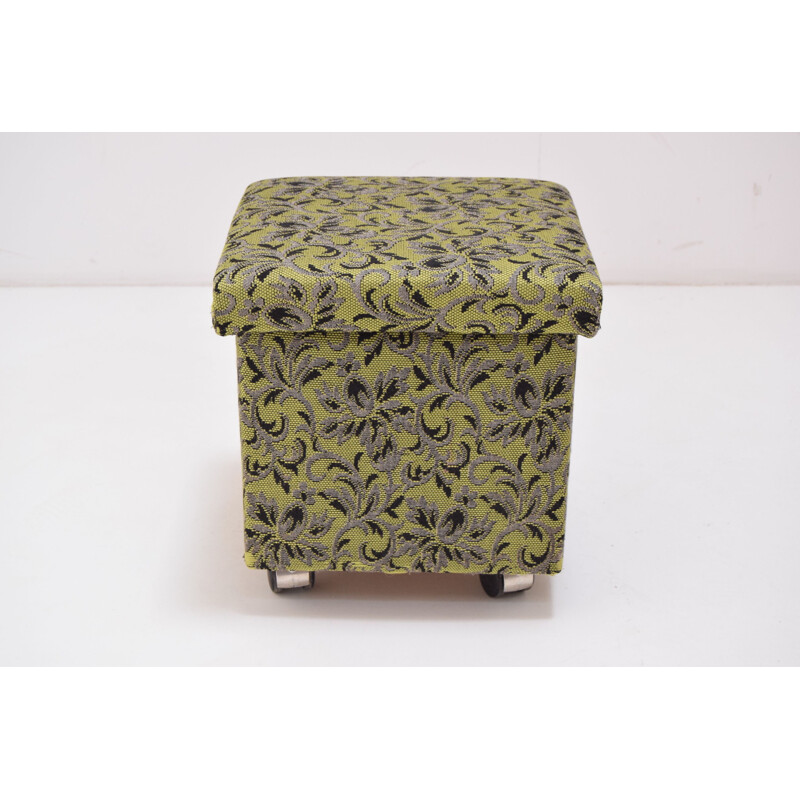 Mid-century fabric foot stool with wheels, Czechoslovakia 1970s