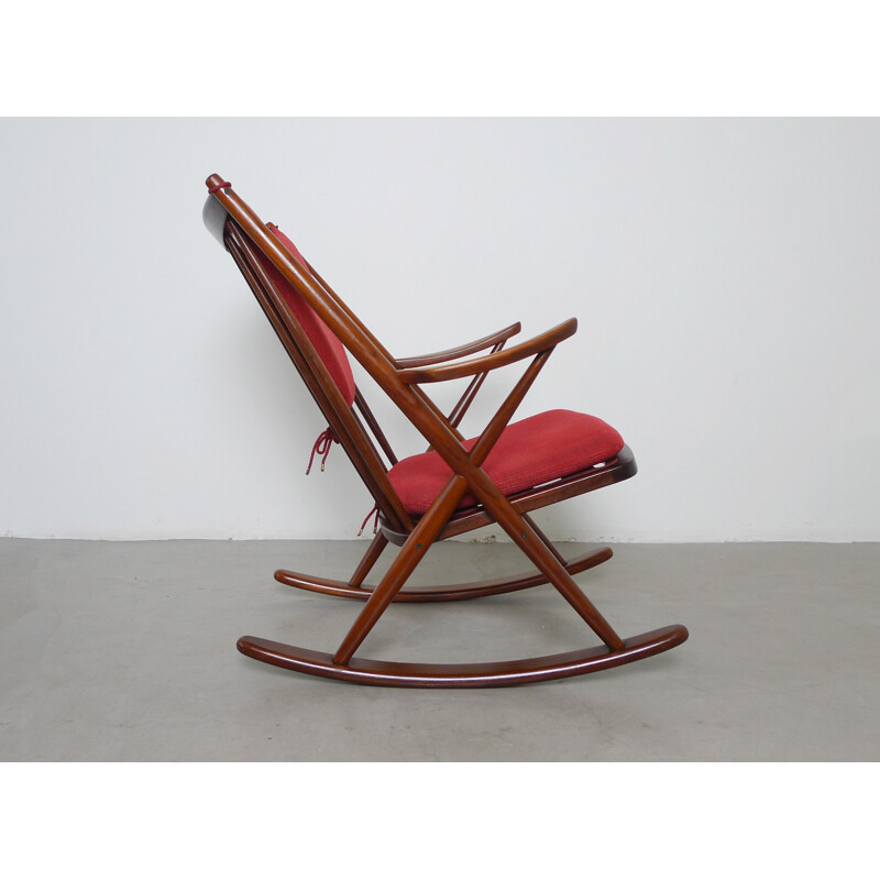 Bramin rocking chair in teak and red fabric, Frank REENSKAUG - 1958