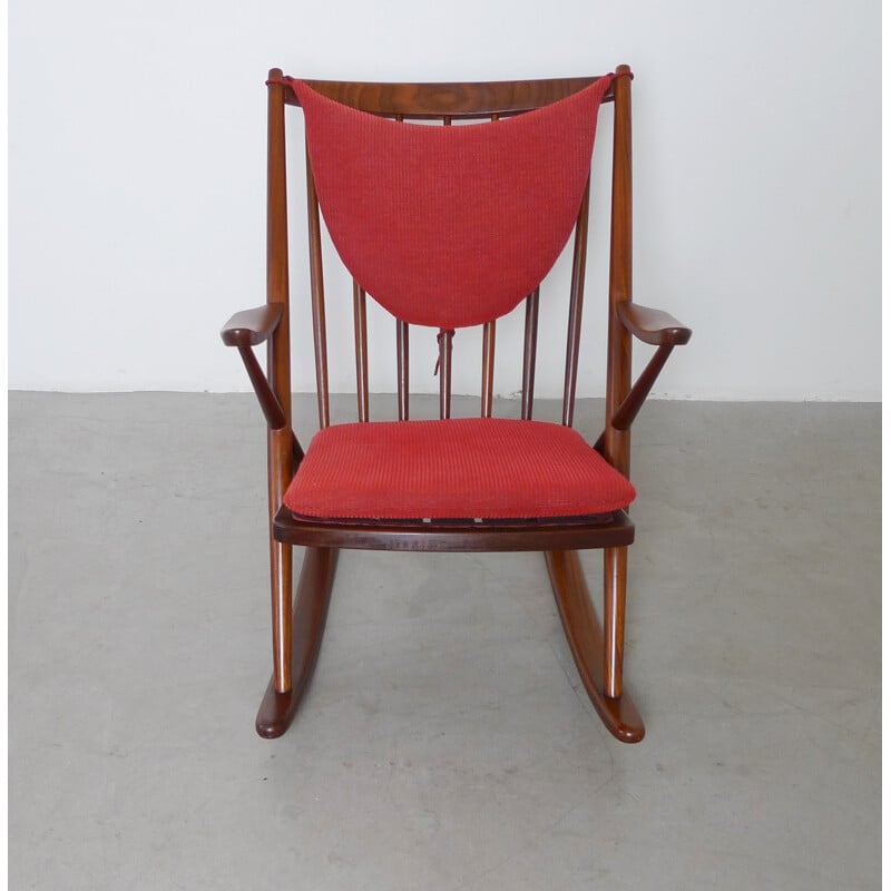 Bramin rocking chair in teak and red fabric, Frank REENSKAUG - 1958