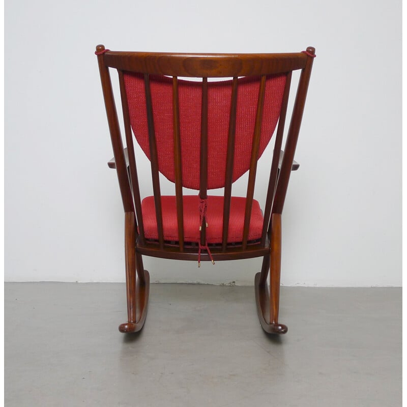 Bramin rocking chair in teak and red fabric, Frank REENSKAUG - 1958