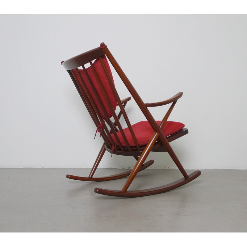 Bramin rocking chair in teak and red fabric, Frank REENSKAUG - 1958