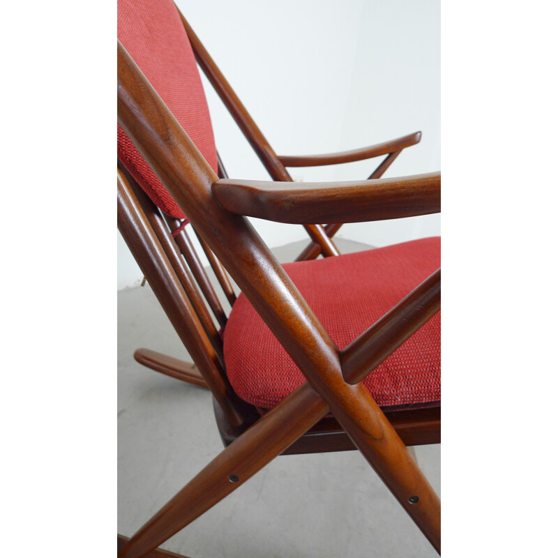 Bramin rocking chair in teak and red fabric, Frank REENSKAUG - 1958