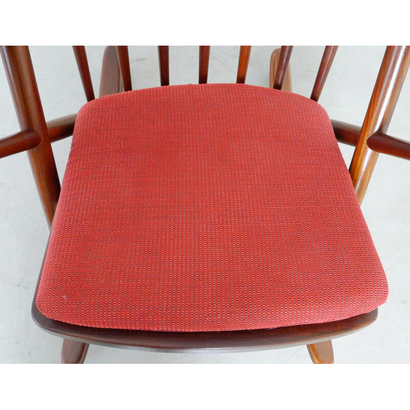 Bramin rocking chair in teak and red fabric, Frank REENSKAUG - 1958