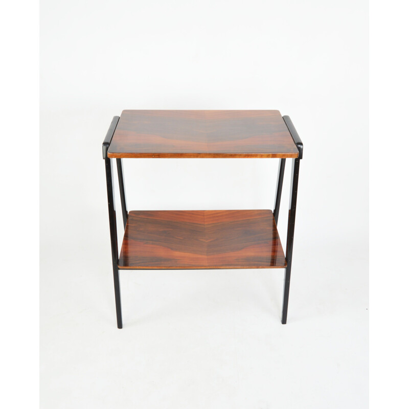 Table d'appoint vintage moderniste en noyer verni brillant, Pologne 1970