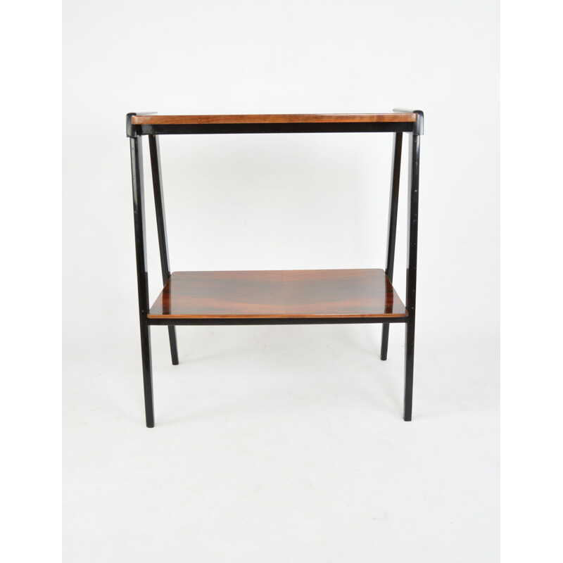 Vintage modernist side table in glossy walnut, Poland 1970