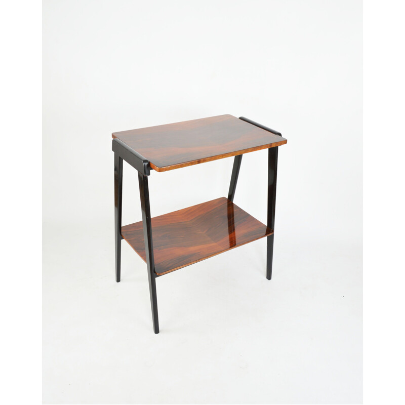 Vintage modernist side table in glossy walnut, Poland 1970