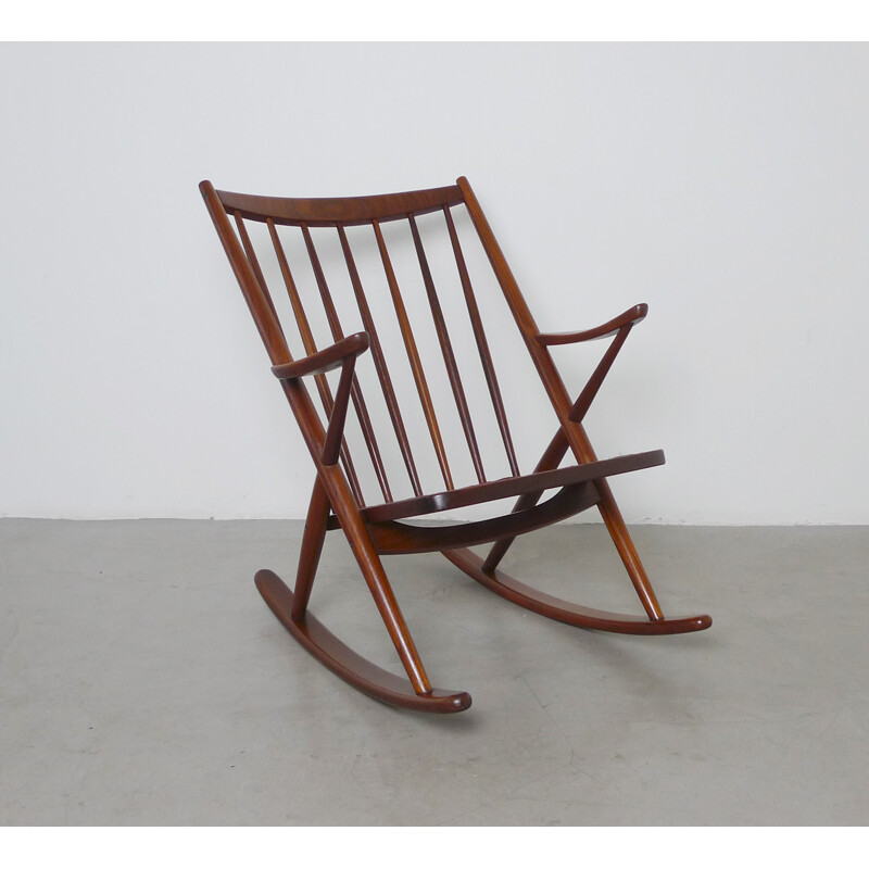 Bramin rocking chair in teak and red fabric, Frank REENSKAUG - 1958