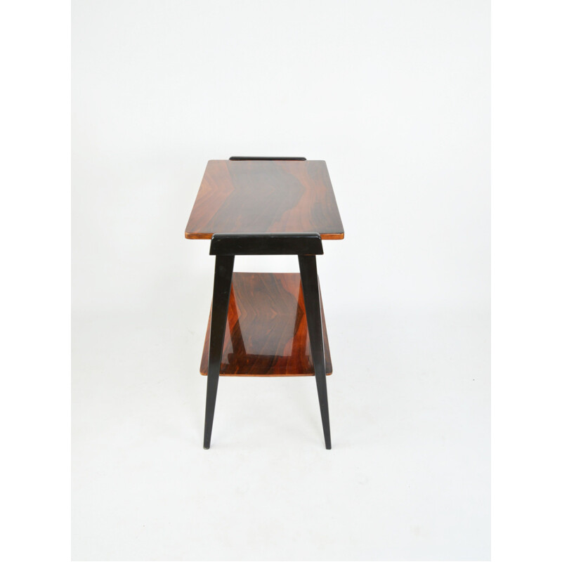 Vintage modernist side table in glossy walnut, Poland 1970