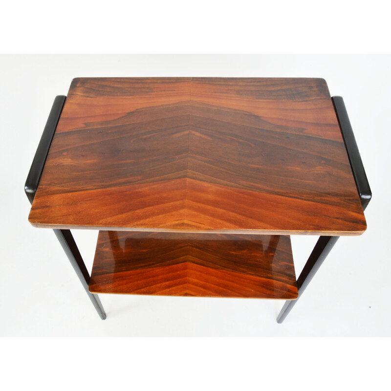 Vintage modernist side table in glossy walnut, Poland 1970