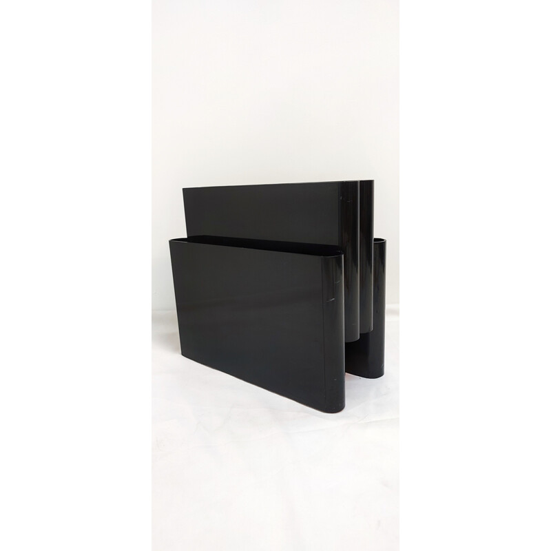 Vintage black magazine rack by Giotto Stoppino for Kartell, Italy 1970s