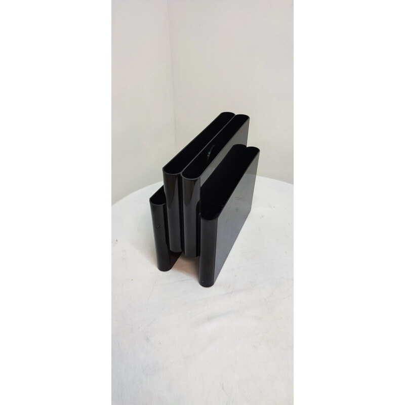 Vintage black magazine rack by Giotto Stoppino for Kartell, Italy 1970s