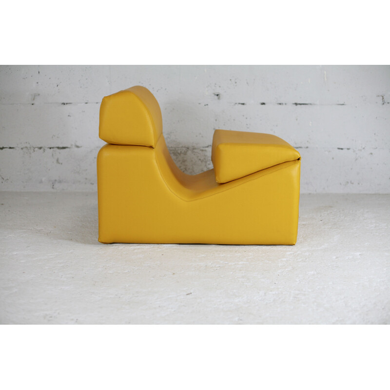 Vintage yellow vinyl lounge chair by Jean-Paul Barray, 1970