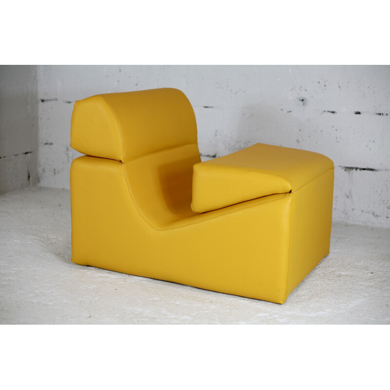 Vintage yellow vinyl lounge chair by Jean-Paul Barray, 1970