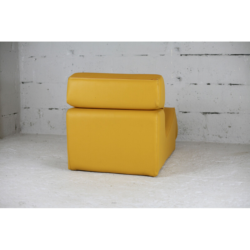 Vintage yellow vinyl lounge chair by Jean-Paul Barray, 1970