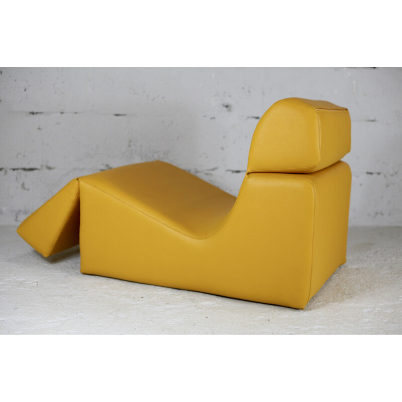 Vintage yellow vinyl lounge chair by Jean-Paul Barray, 1970