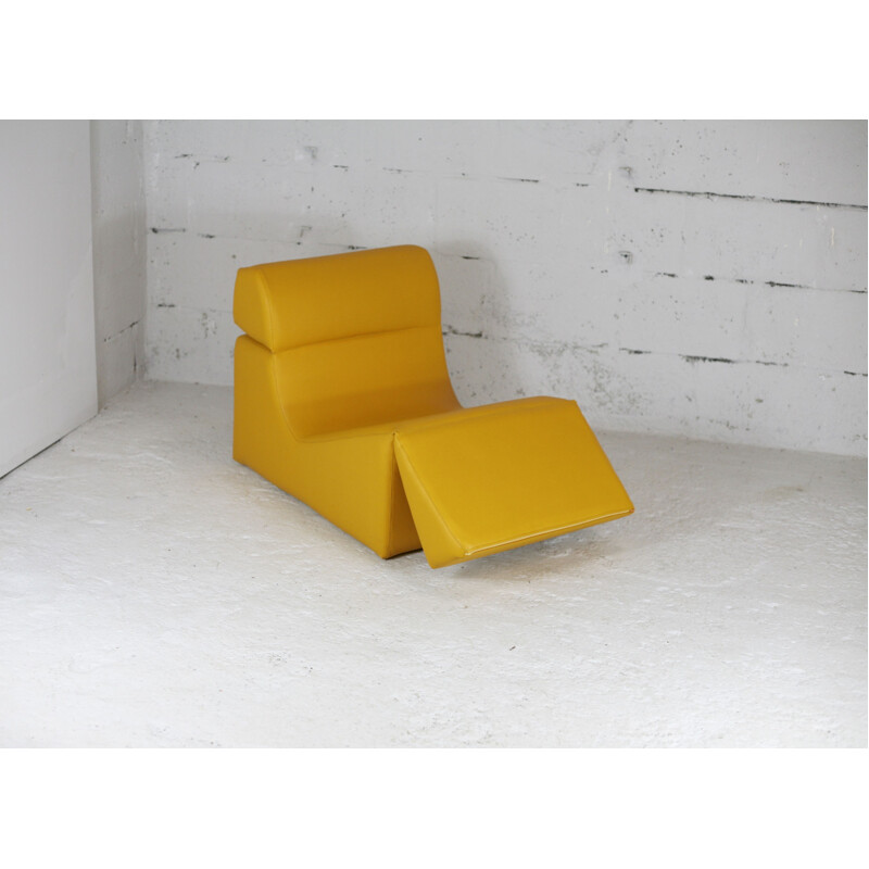 Vintage yellow vinyl lounge chair by Jean-Paul Barray, 1970