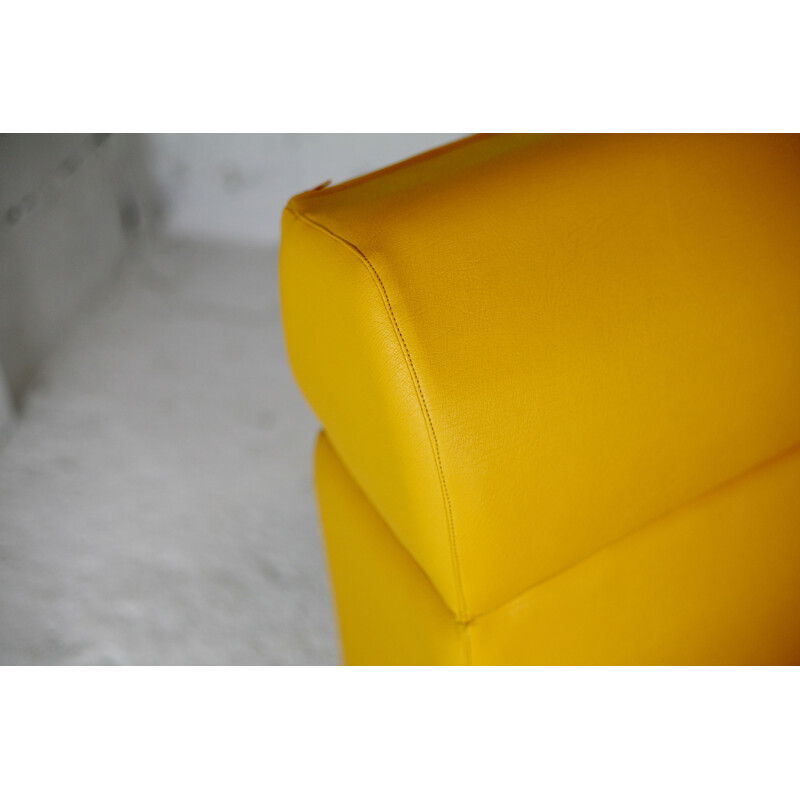 Vintage yellow vinyl lounge chair by Jean-Paul Barray, 1970