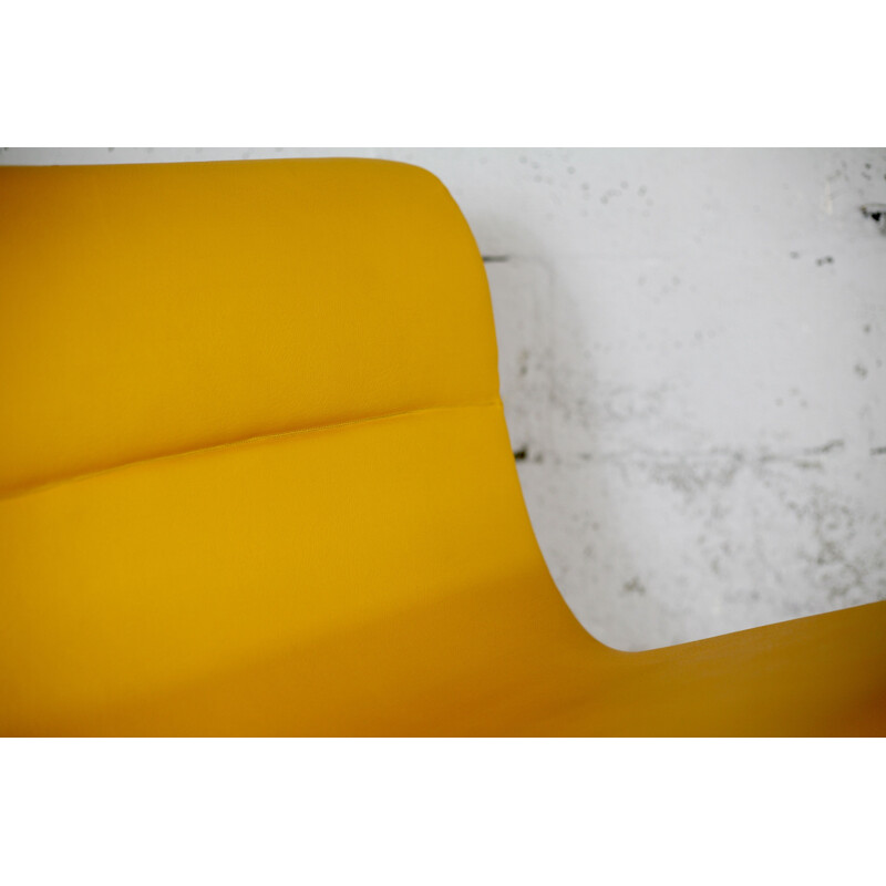 Vintage yellow vinyl lounge chair by Jean-Paul Barray, 1970