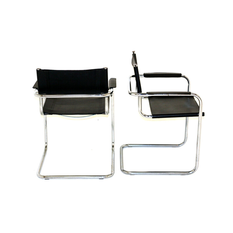 Paire de fauteuils vintage en cuir et acier tubulaire chromé, 1990