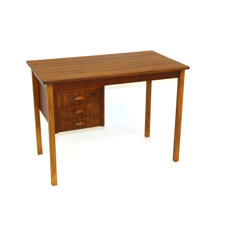 Vintage teak and beechwood desk, Sweden 1950