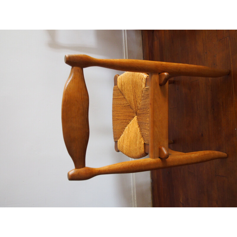 Conjunto de 6 cadeiras de carvalho maciço e palha vintage da Guillerme et Chambron para a Votre Maison