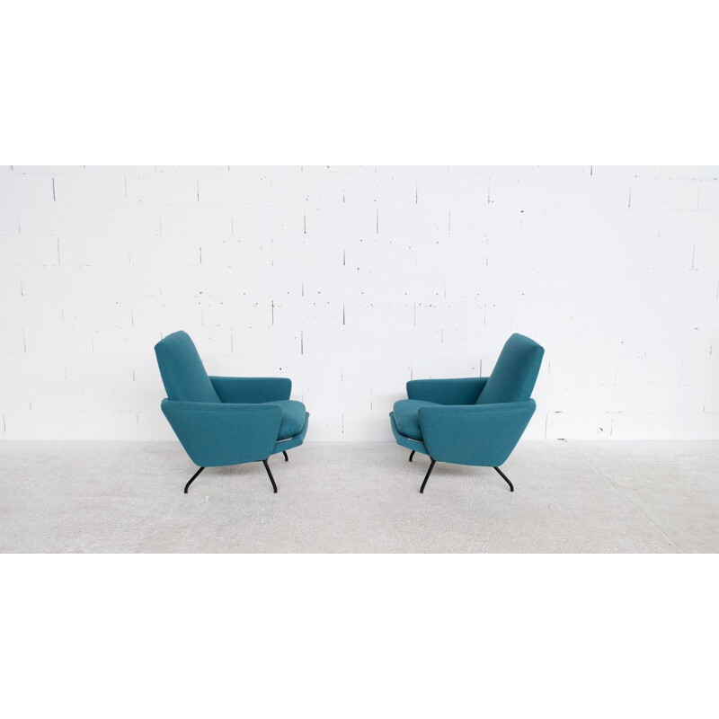 Pair of vintage blue armchairs by Pierre Guariche for Steiner, 1958