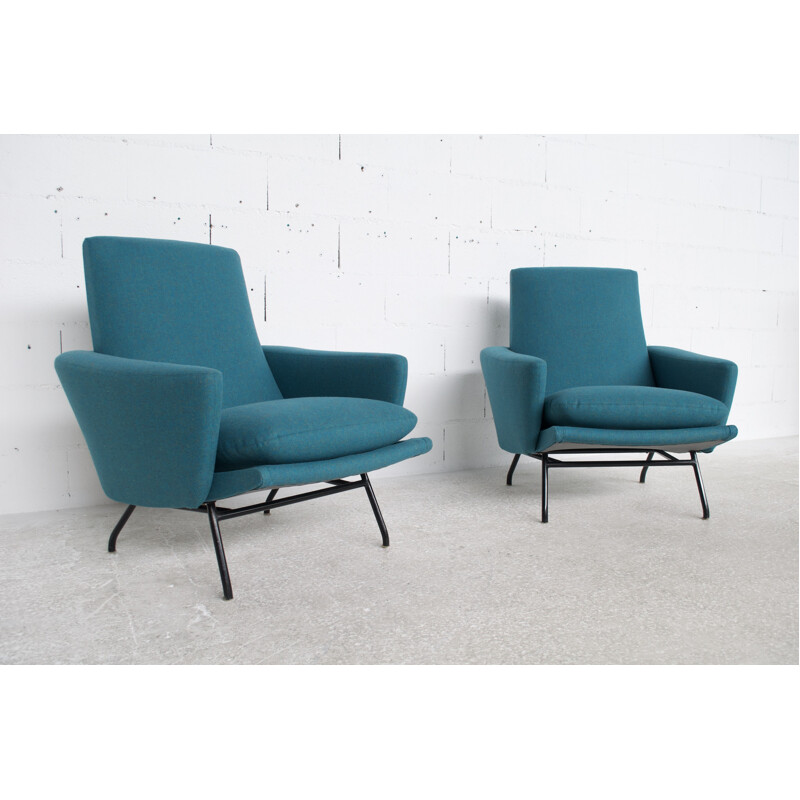 Pair of vintage blue armchairs by Pierre Guariche for Steiner, 1958