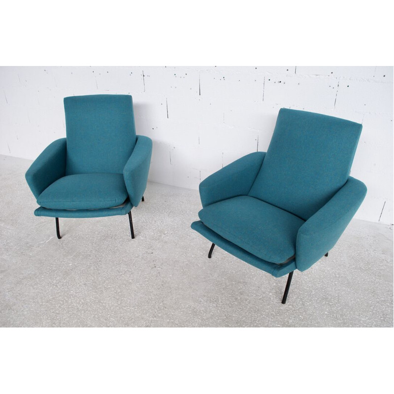 Pair of vintage blue armchairs by Pierre Guariche for Steiner, 1958