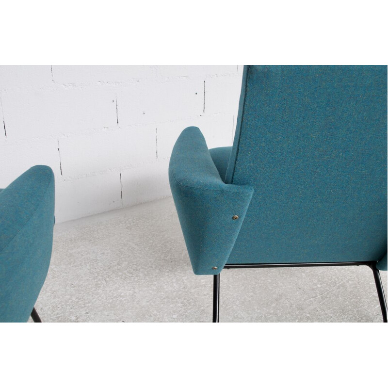 Paire de fauteuils vintage bleu par Pierre Guariche pour Steiner, 1958