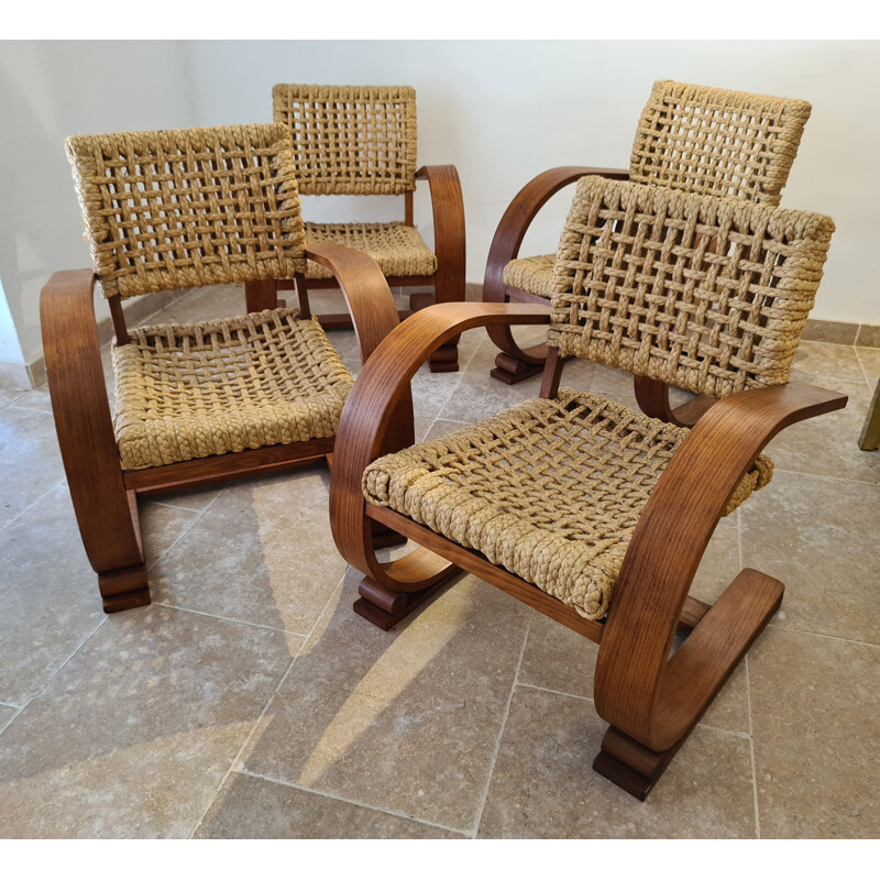 Pair of vintage rope armchairs by Adrien Audoux and Frida Minet