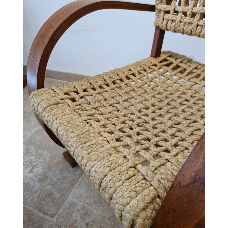 Pair of vintage rope armchairs by Adrien Audoux and Frida Minet