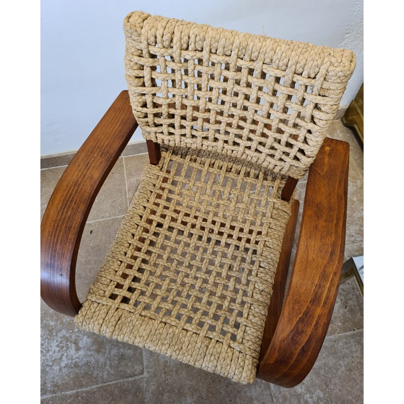 Pair of vintage rope armchairs by Adrien Audoux and Frida Minet