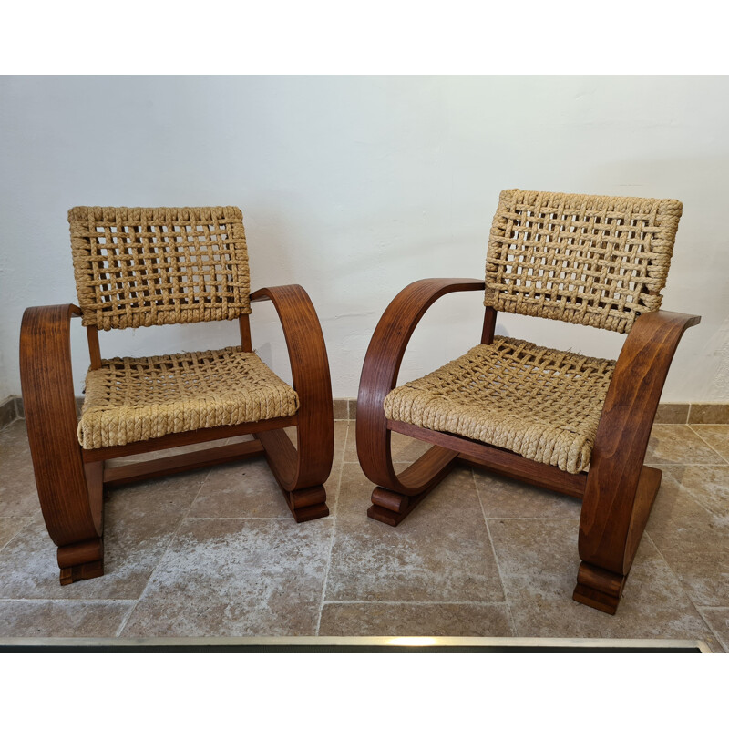 Pair of vintage rope armchairs by Adrien Audoux and Frida Minet