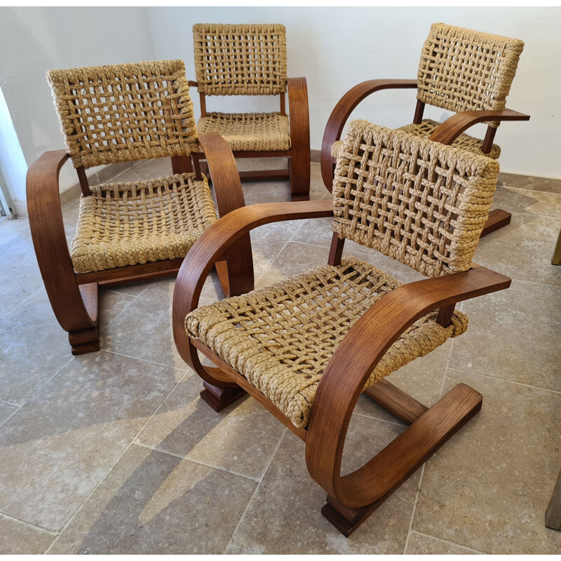 Pair of vintage rope armchairs by Adrien Audoux and Frida Minet