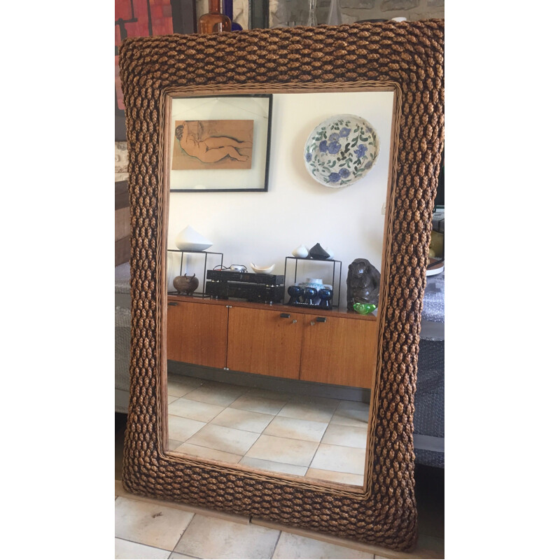 Vintage mirror in woven water hyacinth, 1970