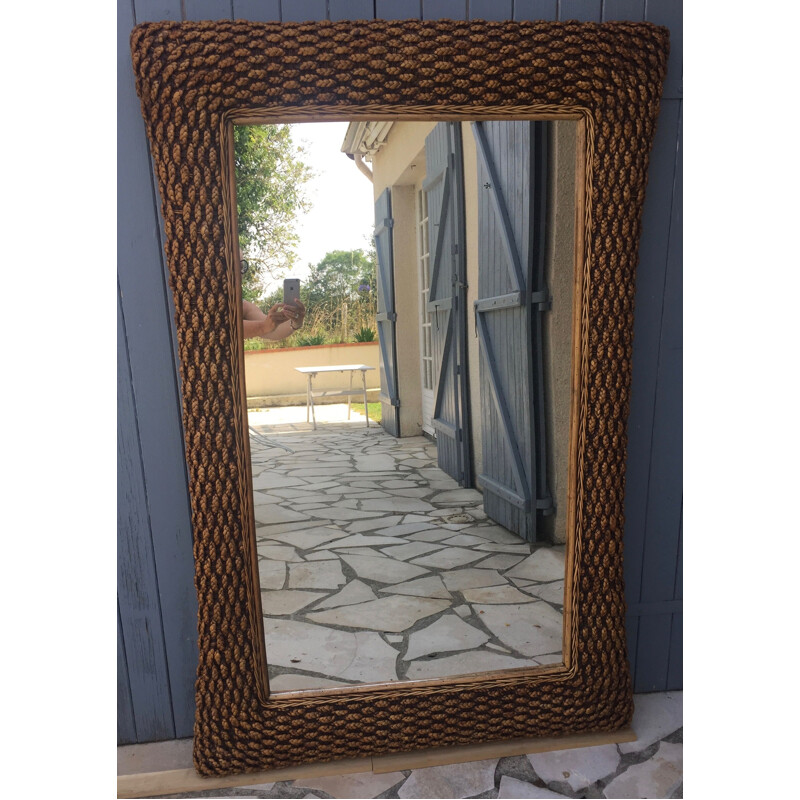 Vintage mirror in woven water hyacinth, 1970